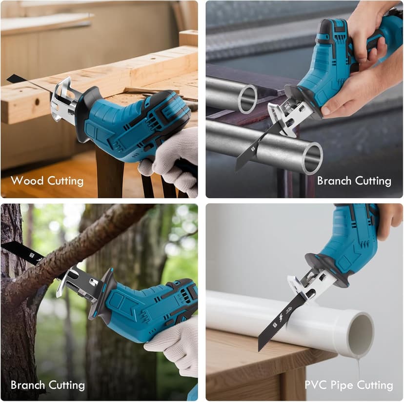 Reciprocating Saw Cordless, Variable Speed 3000 RPM Brushless Motor with 8 Saw Blades, 2 x 2.0Ah Batteries, LED Light, Tool‑Free Blade Change, Portable for Wood PVC Cutting