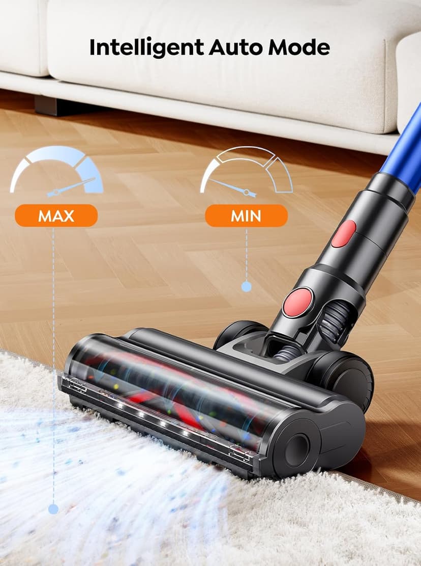 Cordless Vacuum Cleaner, 600W 45KPA with Upholstery Cleaning Tool, Stick Vacuum Cleaners for Home 60 Mins Runtime, Self-Standing, Wall Mount Charging, Rechargeable Vacuum for Floor Carpet Pet Hair
