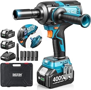Seesii [Upgraded] Impact Wrench 1180 Ft-lbs (1600 N·m): 1/2" High-Torque Impact Gun with Detachable Handle, 21V Cordless Impact Driver 2x 4.0Ah Batteries for Car/Pickup Truck/Mower/Industrial Tasks