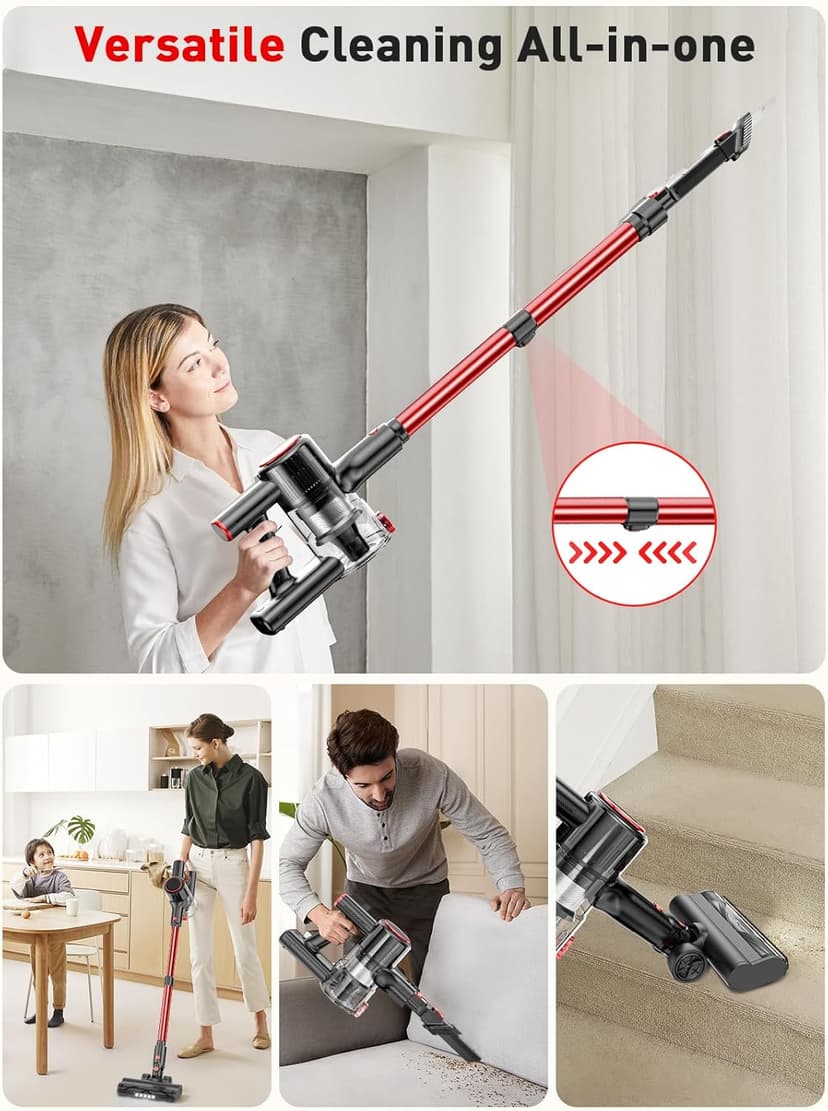 Cordless Vacuum Cleaner, 40Kpa 8-in-1 Vacuum Cleaners for Home, 45Mins Runtime Anti-Tangle Stick Vacuum with LED Display, 3 Modes Suction, Lightweight Vacuum for Hardwood Floor/Carpet/Pet Hair