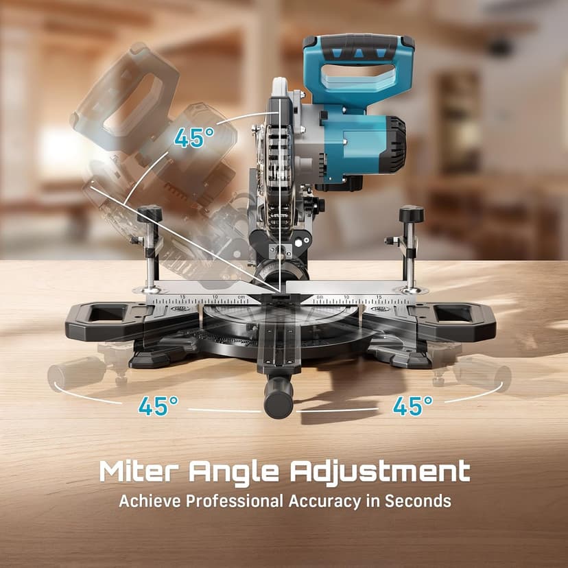 SEESII Sliding Compound Miter Saw: Cordless Power Miter Saw with Laser Guide 8-Inch, 2 * 5000 mAh Batteries, Single Bevel 45°, 24T TCT Blade, Max Cut 2.5×12-inch, Ideal for DIY & Woodworking