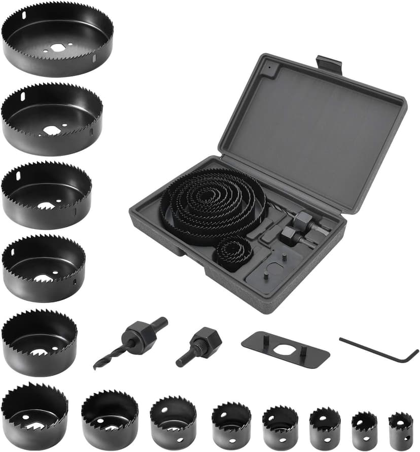 Luckyway 17-Piece Hole Saw Kit, Hole Saw Set, 3/4" to 5" Hole Saw with Hole Saw Mandrel for Wood,Plastic,PVC and Drywall