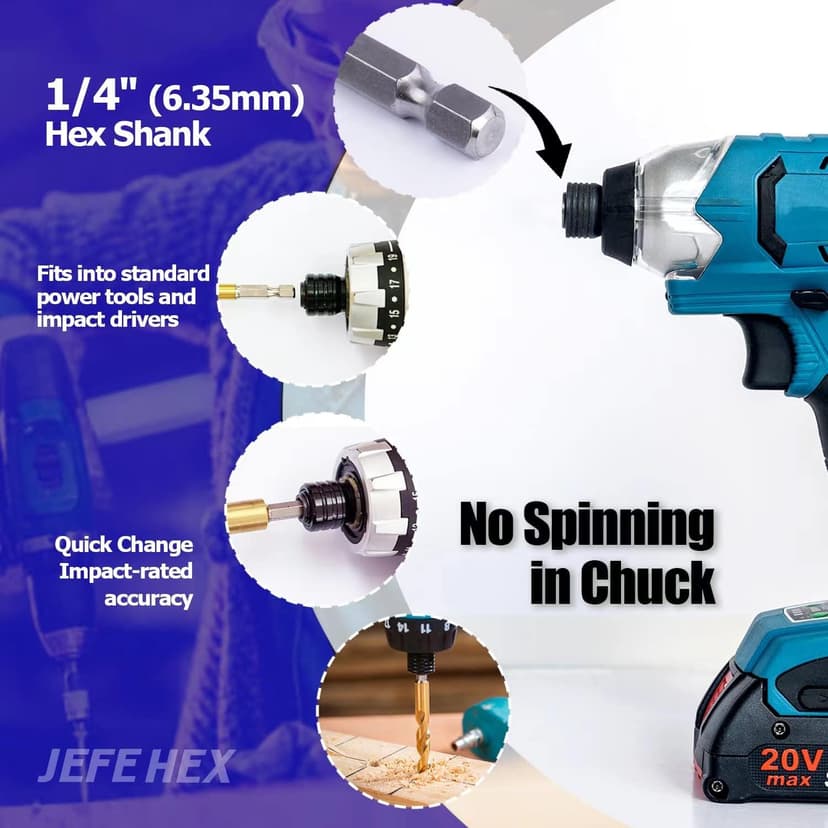 JEFE HEX 24 Pieces Hex Shank Drill Bit Set for Impact Driver, HSS Twist Titanium Drill Bits for Metal, Hex Drive Quick Change Drill Bits Set