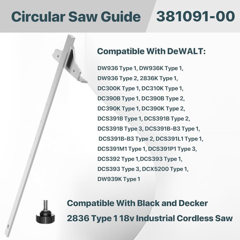381091-00 Circular Saw Guide Replacement – Compatible with De-Walt DC390K, DW936, DC300, DC310, DCS391B, DCS393, DC390B Edge Guide Saw Fence for Cordless Circular Saws
