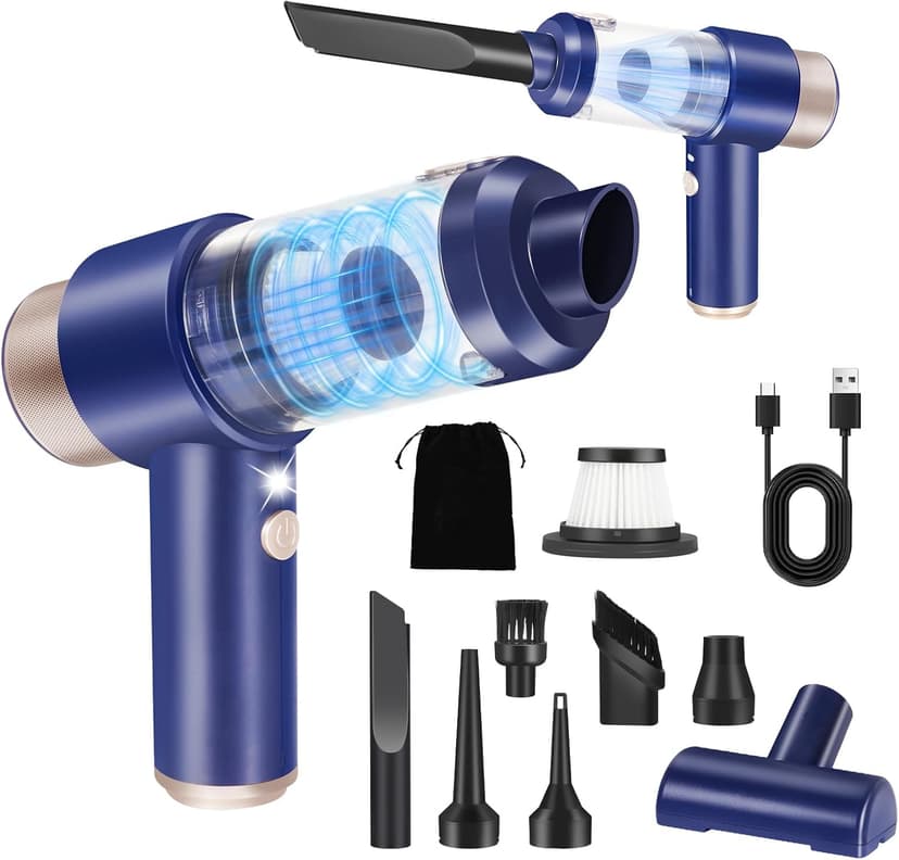 Handheld Car Vacuum Cleaner Rechargeable Mini Vacuum Cleaner with Led 4-in-1 Aspiradora para Carro High Power Hand Held Vacuum Portable Cordless for Car, Home, Pet, Office（Blue）