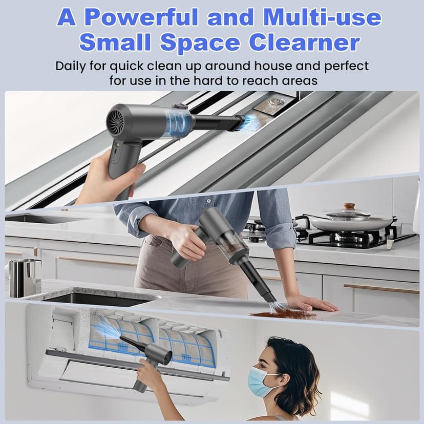 Car Vacuum Portable Cordless with 16000PA Ultra Suction 4-in-1 Foldable ​Air Duster & Brushless Motor Rechargeable Handheld Vacuum for Pet Hair, Car Seats, Home & Office Cleaning