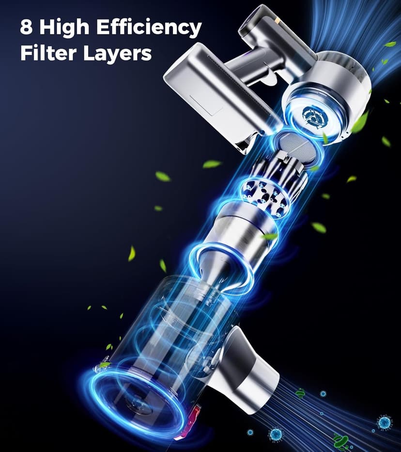 Cordless Vacuum Cleaner, 500W 40Kpa 60Mins Vacuum Cleaners for Home, Anti-tangle Stick Vacuum with Self-Standing, Wall Mount Charging, LDE Display, Wireless Vacuum for Carpet Pet Hair Hardfloor
