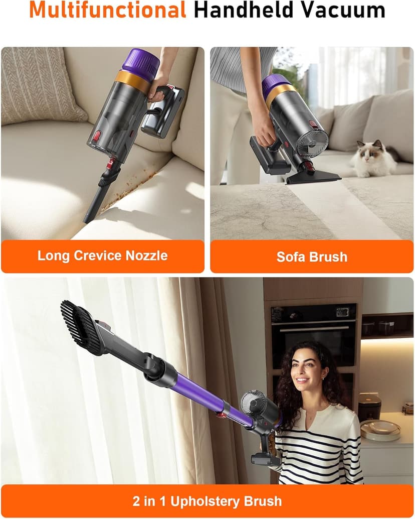 Cordless Vacuum Cleaner, 580W/48Kpa/65Mins Vacuum Cleaners for Home, Self-Standing Stick Vacuum with LED Display & Wall Mount Charging, Anti-Tangle Handheld Vacuum Cordless for Floor/Carpet/Pet Hair