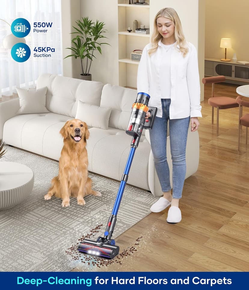 NADALY Cordless Vacuum Cleaner, 550W/45Kpa Vacuum Cleaner for Home, Up to 65Mins Runtime Stick Vacuum, Anti-Tangle & Auto Mode Lightweight Vacuum, Wireless Vacuum for Pet Hair Carpet Hardwood Floor