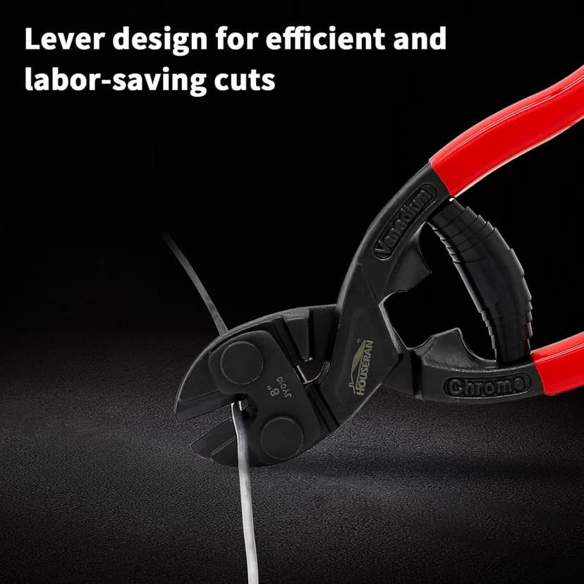 8 Inch Mini Bolt Cutters, Compact Bolt Cutter with Recess and Spring, Small Bolt Cutters, CR-V Steel Blade for Wires, Cables, Rivets, Chains, Screws, Bolts