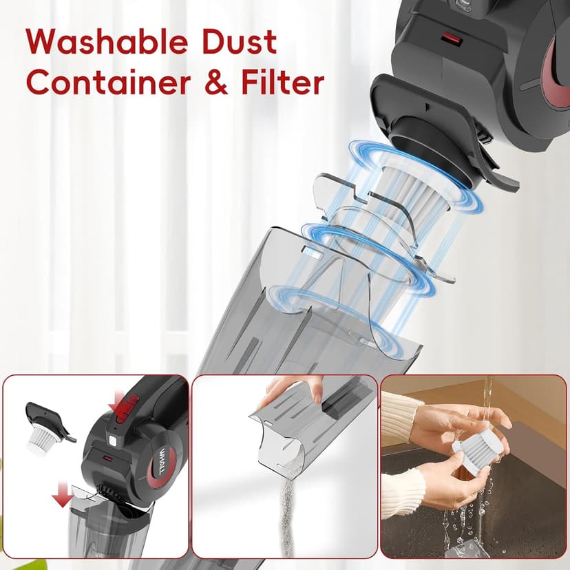 whall Handheld Cordless Car Vacuums, Wet and Dry Use 9000Pa Strong Suction Vacuums, Rechargeable Portable Vacuum Cleaner with LED, Charging Dock, Lightweight Mini Vacuum for Car, Home and Office, Red