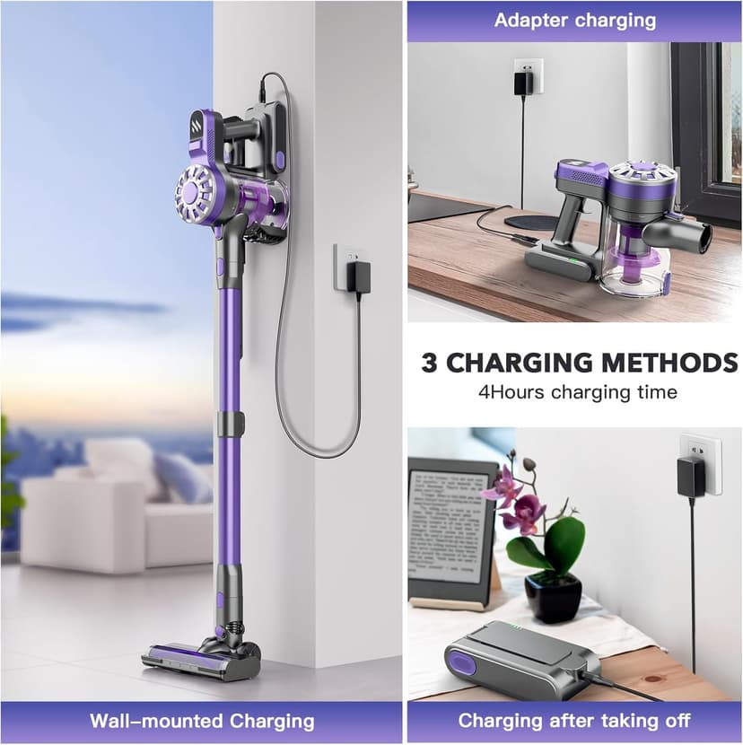 Vacuum Cleaners for Home,Cordless Vacuum Cleaner with Powerful Suction,Stick Vacuum Cleaner Rechargeable,Up to 35 Mins,Lightweight Vacuum for Pet Hair,Carpet,Floor(Purple)