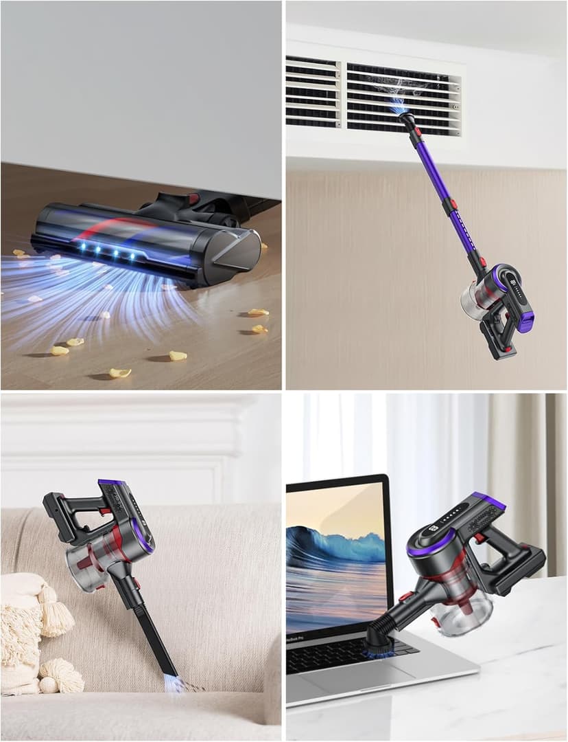 Cordless Vacuum Cleaner, 450W 40Kpa Vacuum Cleaners for Home, Max 55Mins Anti-Tangle Stick Vacuum with Touch Display, Lightweight Handheld Vacuum Cleaner for Hardwood Floor Carpet Pet Hair