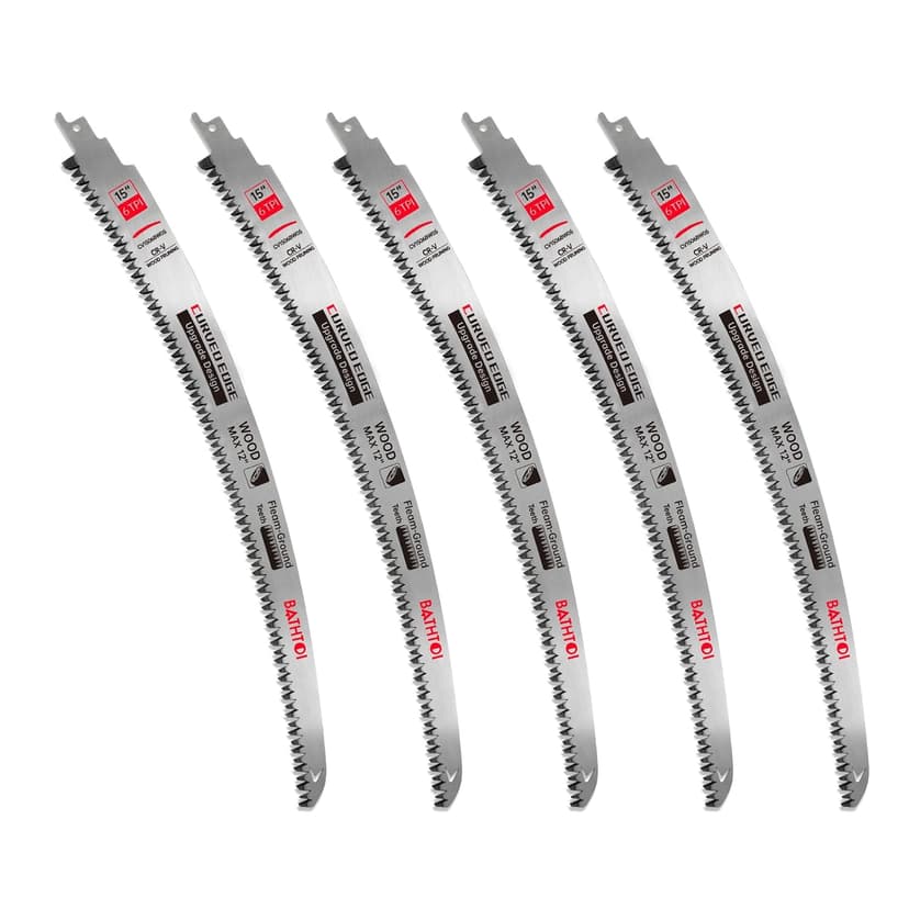 Sawzall Blades for Cutting Trees, 5 Pack 15 Inch 6 Tpi Japanese Teeth Reciprocating Saw Blades, Cr-V Wood Cutting and Tree Trimming Blades with Curved Edge and Fleam-Ground Teeth