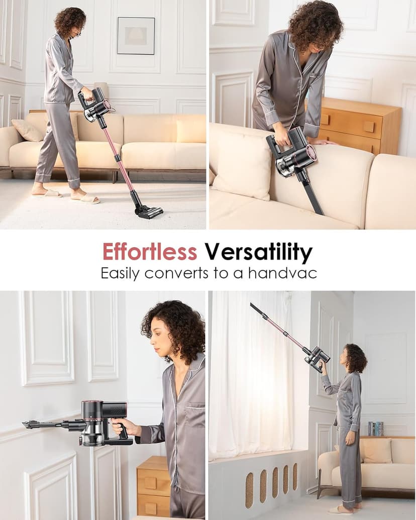 V8PRO Cordless Vacuum Cleaner for Home - 25Kpa Stick Vacuum with Self Standing Design, Max 35Min Runtime, 6 in 1 Lightweight Vacuum for Hardwood Floors and Carpet Pet Hair (Champagne)