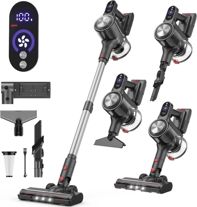 Cordless Vacuum Cleaner, 40Kpa Vacuum Cleaners for Home, Stick Vacuum with 40Mins, Rechargeable Wall Mount, LED Display, Handheld Vacuum Cleaner for Pet Hair, Carpet, Hardwood Floor, A40