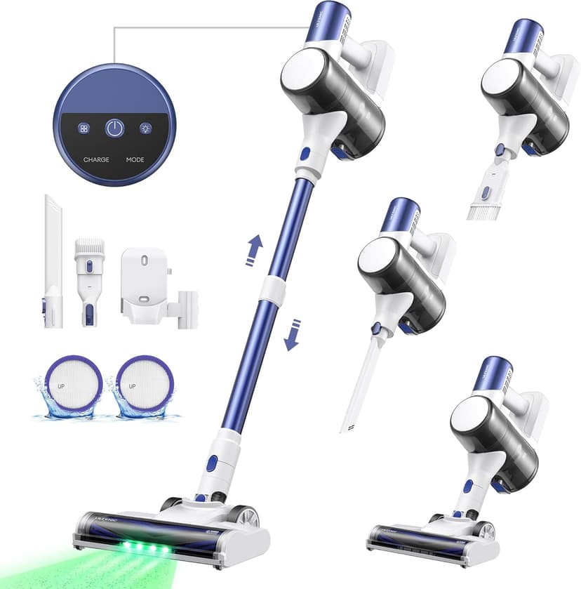 Ultenic Cordless Vacuum Cleaner, 45KPa 500W Motor Stick Vacuum Rechargable,Green Light for Dust Detection, Self Standing Design with 1L Dust Cup, Stick Vacuum for Home, Pet Hair, Hardwood Floors