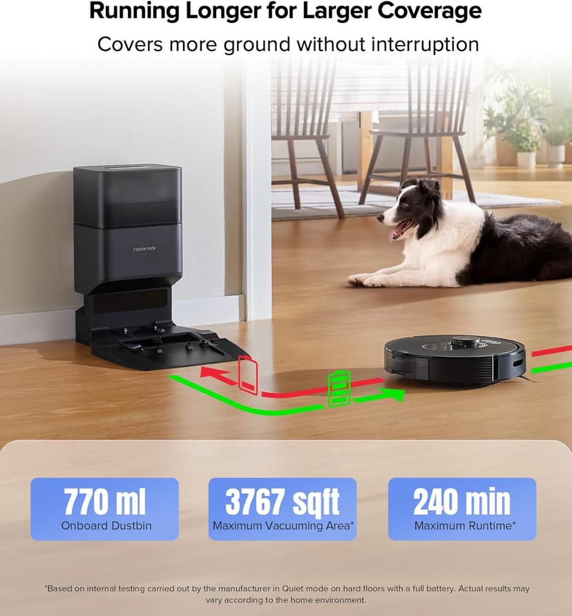 roborock Q5 Max+ Robot Vacuum with Self-Empty Dock, Upgraded from Q5+, 5500 Pa Suction, DuoRoller Brush, Hands-Free Cleaning for up to 7 Weeks, PreciSense LiDAR Navigation, App & Voice Control