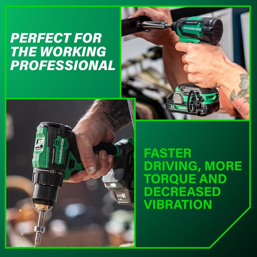 Metabo HPT 18V MultiVolt Cordless Brushless Driver Drill & Impact Driver Combo Kit, Power Tool Kit, 2 Lithium-Ion Metabo HPT Batteries and Charger, High Torque, Compact Lightweight Design, KC18DEXQB
