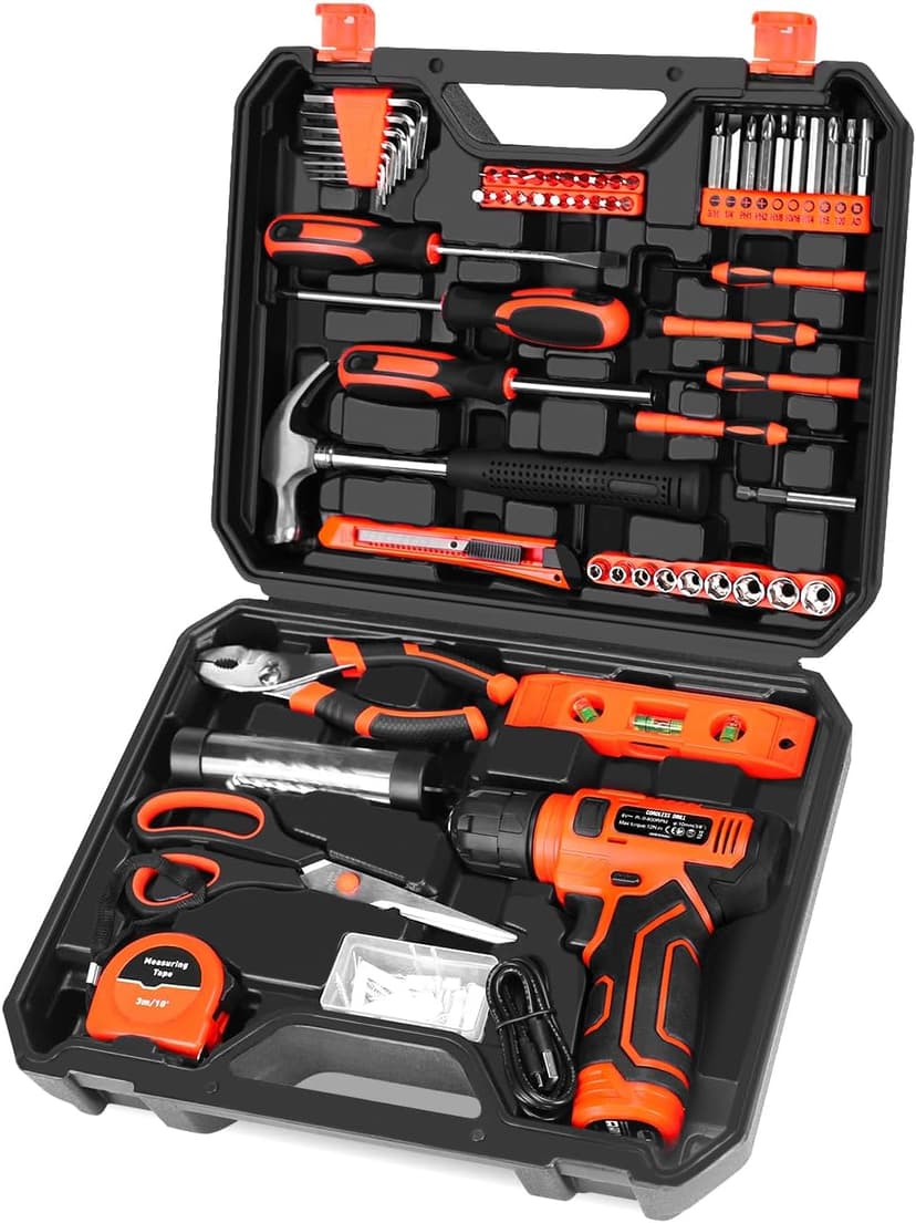 139-Piece Tool Set - Tool Kit with 8V Cordless Drill Driver in ToolBox Storage Case, General Household Drill Set for Home Repairs, Handyman, DIY Projects