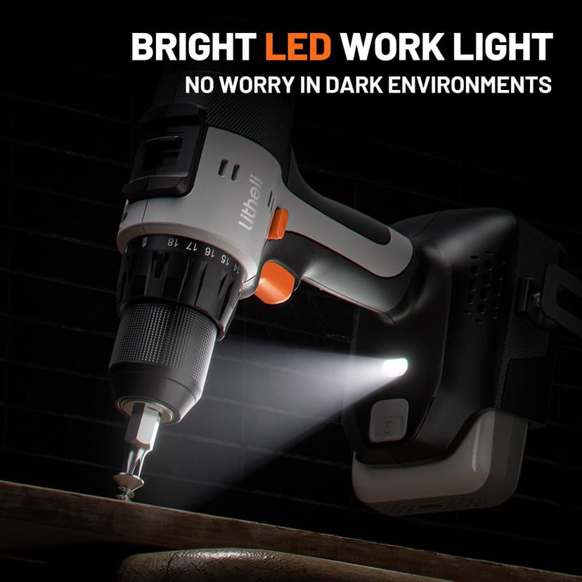 Litheli 20V Cordless Drill Driver, Electric Power Drill with 2 Variable Speed Settings, 1/2 Inch Keyless Chuck, 21+1 Clutch Settings with Maximum Torque of 443 In-lbs (Charger not Included)