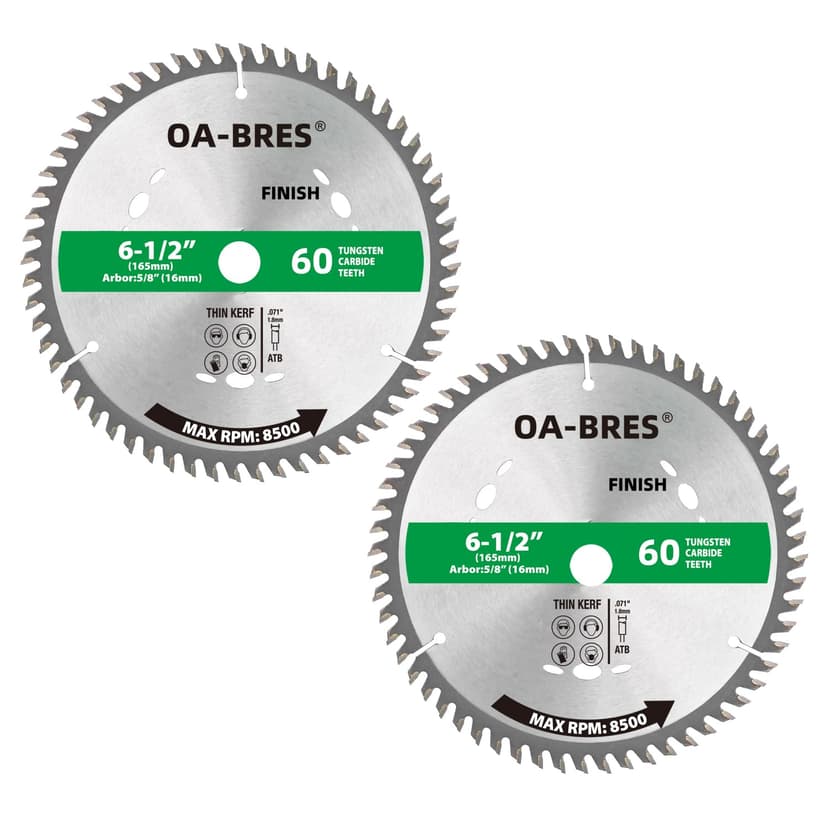 6-1/2-Inch 60-Tooth Circular Saw Blade with 5/8-Inch Arbor, TCT ATB Finish Blade for Wood Cutting (2-Pack)
