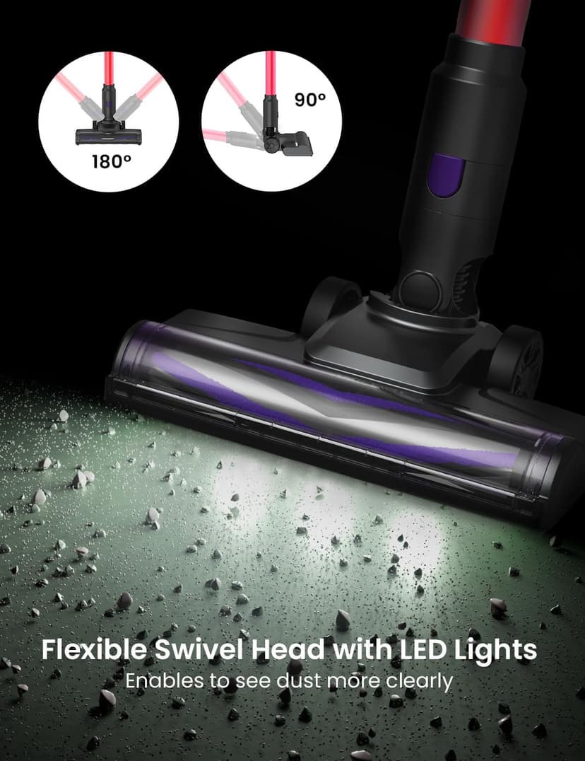 V8PRO Cordless Vacuum Cleaner for Home - 25Kpa Stick Vacuum with Self Standing Design, Max 35Min Runtime, 6 in 1 Lightweight Vacuum for Hardwood Floors and Carpet Pet Hair Car (Red)