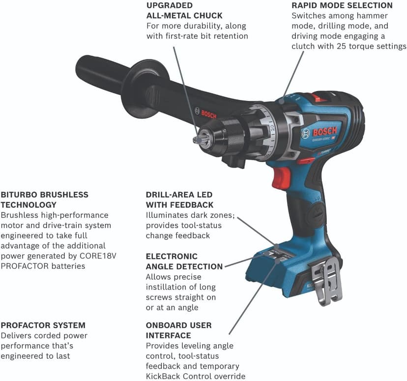 BOSCH GSB18V-1330CN PROFACTOR™ 18V Connected-Ready 1/2 In. Hammer Drill/Driver (Bare Tool)