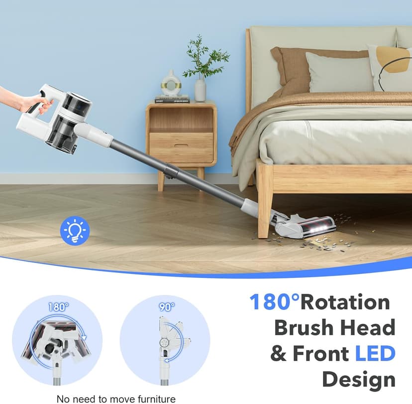 Vacuum Cleaners for Home, 80,000PRM Powerful Motor Cordless Vacuum with Removable 2200mAH Battery up to 35 Mins Worktime, 2 Adjustable Modes and Detachable Parts Stick Vacuum (Marble White)