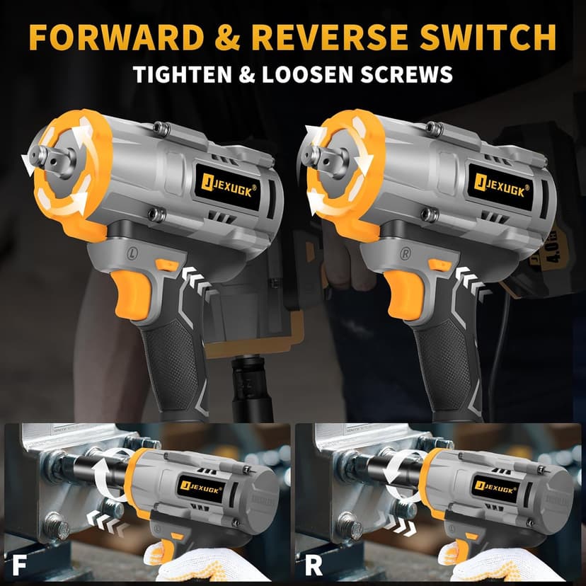 1600Nm Cordless Impact Wrench, 21V 1/2" 1180Ft-lbs Impact Gun wiht 2 x 4.0Ah Battery, High Torque Pistola De Impacto with 6 Sockets, Brushless Llave De Impacto Driver for Truck/Car/Mower