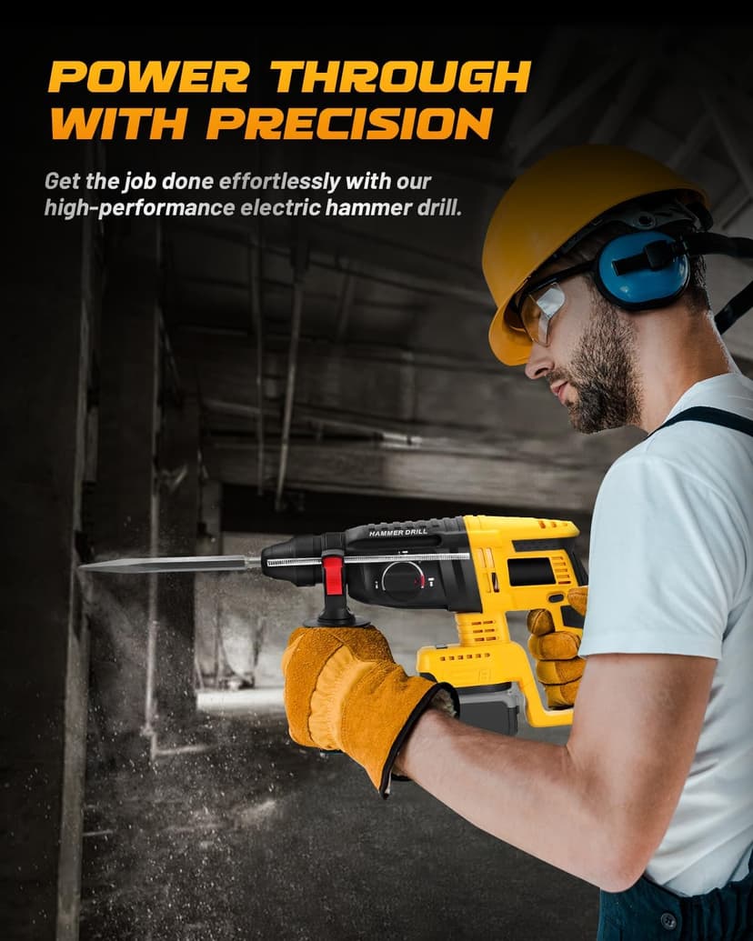 Cordless SDS Hammer Drill for Dewalt 20V MAX Battery, Brushless Rotary Hammer Drill with Safety Clutch for Concrete/Masonry (No Battery)