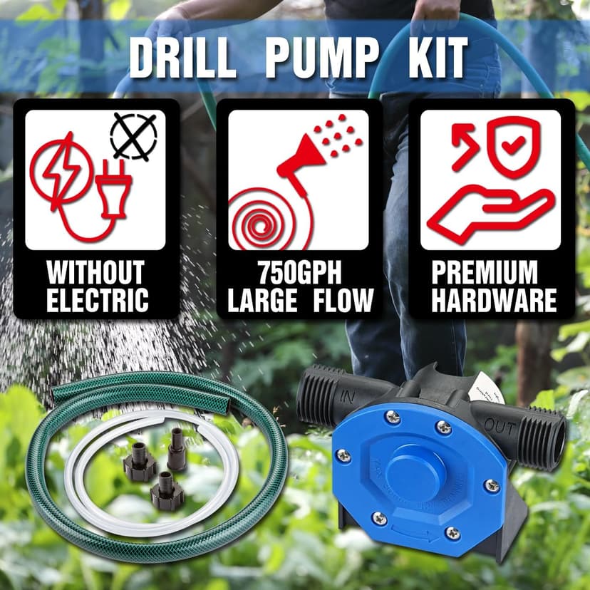 Portable Self Priming Mini Hand Drill Water Transfer Pump Kit with Suction and Discharge Hose for Water Oil Fluid Transfer