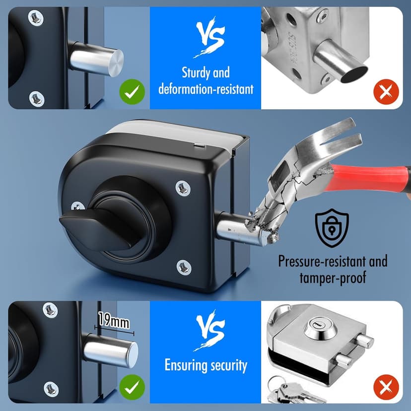 Ranbo Frameless Glass Door Floor Lock, Clamp-On No-Drill, 304 Stainless Steel, Fits 3/8"–1/2" (10–12 mm) Swing/Sliding Doors — Ideal for Office, Entrance, Storefront,Top or Bottom Mount, Matte Black