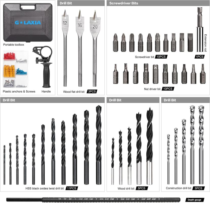 Hammer Drill, 4.5A 1/2 Corded Hammer Kit, 0-3000RPM Variable Speed Impact Drill with 105pcs Drill Bit Set, Carrying Case Included