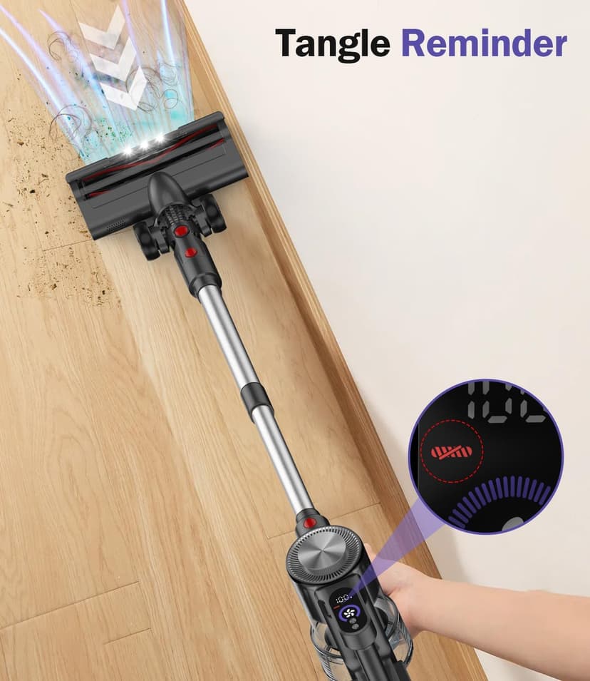 Cordless Vacuum Cleaner, 40Kpa Vacuum Cleaners for Home, Stick Vacuum with 40Mins, Rechargeable Wall Mount, LED Display, Handheld Vacuum Cleaner for Pet Hair, Carpet, Hardwood Floor, A40