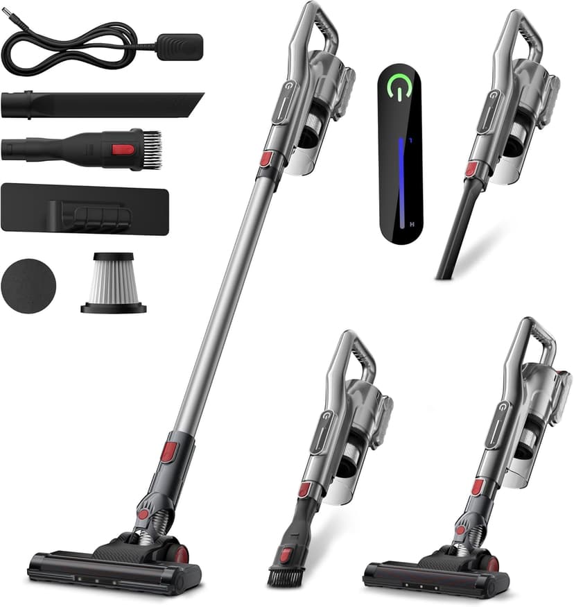 Cordless Vacuum Cleaner, Lightweight Stick Vacuum Cordless Rechargeable with LED Touch Screen, 2 Modes Powerful Suction Vacuum Cleaners for Home Pet Hair, Carpets, Hardwood Floors