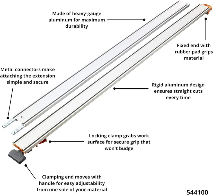 BORA 100" NGX Clamp Edge, Straight Cut Guide for Circular Saws, Aluminum, Includes 50-Inch Clamp Edge & 50-Inch Extension for 100-Inch Cutting Length, 544100