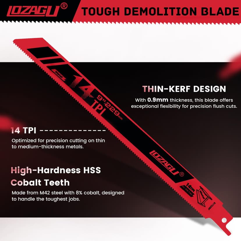 6-Piece Metal Reciprocating Saw Blades, 9"/229mm 14TPI Bi-Metal Sabre Saw for Metal Pipe, Sheet, Rebar