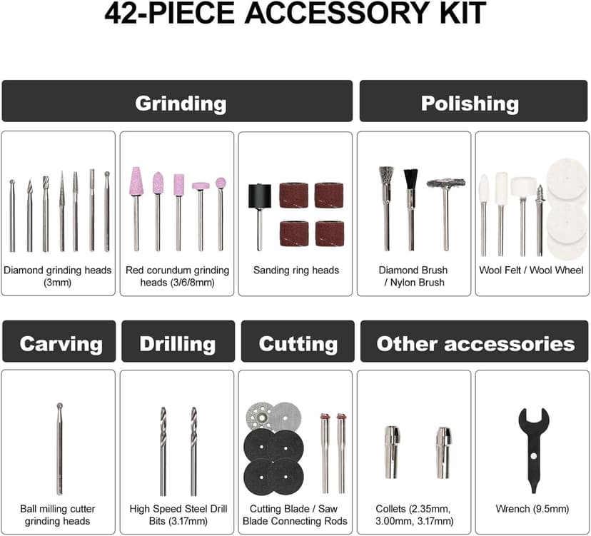 ATuMan Cordless Rotary Tool Kit, 7.2V with Higher Torque, More Powerful, 5 Speeds 10000 to 28000 RPM, with 42 Accessories, Multi Purposes, Sanding, Polishing, Drilling, Etching, Engraving, DIY Crafts