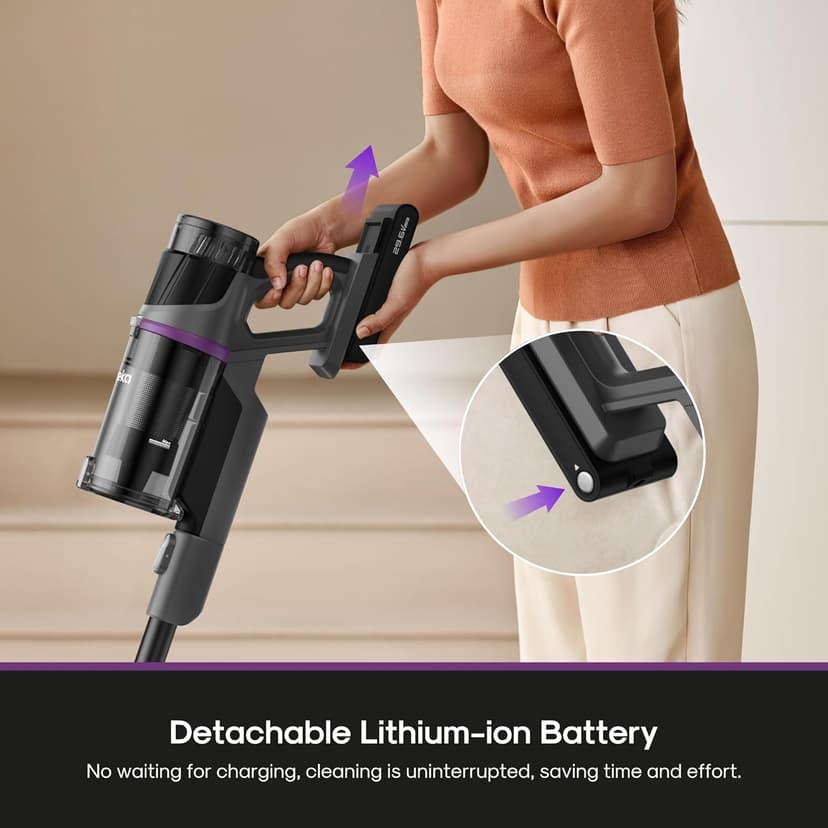 Eureka Cordless Stick Vacuum Cleaner, 350W Suction, 60-Min Runtime, Anti-Tangle Brushroll, Intelligent Sensing Technology, Rechargeable, Ideal for Pet Hair, HardFloors & Carpets, ReactiSense 440