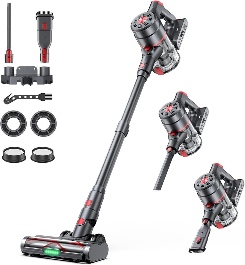 Cordless Vacuum Cleaner, 550W 45KPA Dual Motor Stick Vacuum for Home with 70mins Runtime, 6 LED Green Headlights, Self-Standing Design, V-Shaped Floor Brush for Carpet Tile Pet Hair Hardwood Floors