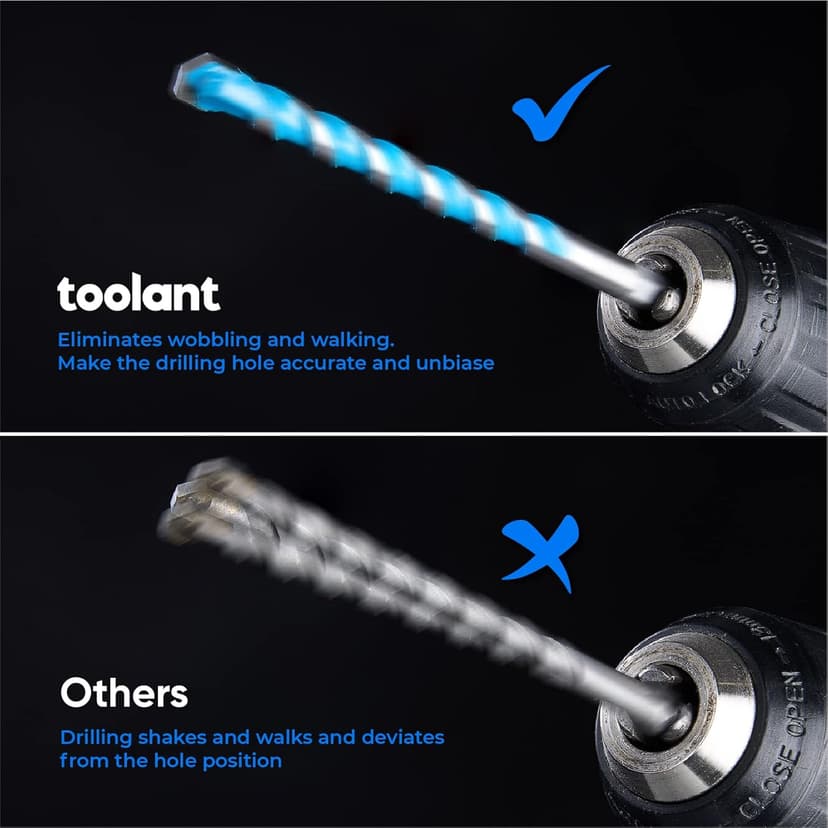 toolant Concrete Drill Bit Set & Masonry Drill Bit Set, Shockproof Hex Shank Drill Bit Set (7pcs) for Glass/Brick/Plastic/Cement/Tile, Industrial Strength Carbide Drill Bit Tip, 5/32"-3/8" Box of 7