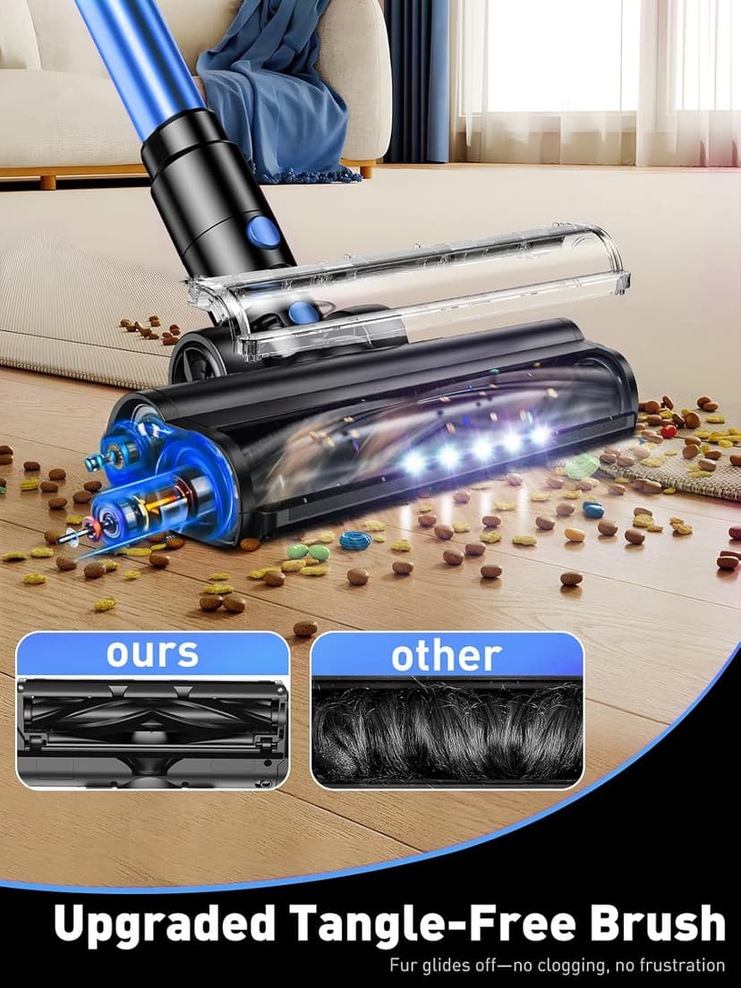 Cordless Vacuum Cleaner, 8-in-1 Vacuum Cleaners for Home, 45Mins Runtime, Anti-Tangle Stick Vacuum with LED Display, Rechargeable Lightweight Vacuum for Pet Hair/Carpet/Floor