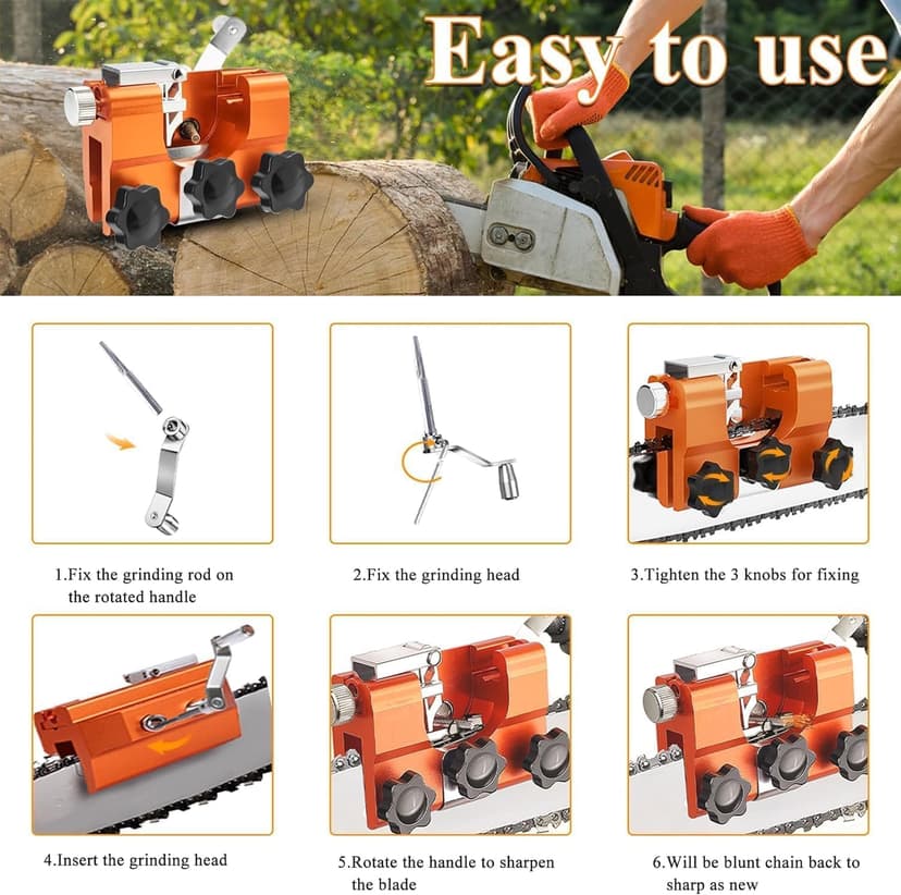 2025 Upgraded Chainsaw Sharpener with Tungsten Carbide Burr File, Hand-Cranked Chainsaw Sharpening Jig Kit, Chain Saw Sharpener Tool, Chainsaw Chain Sharpener