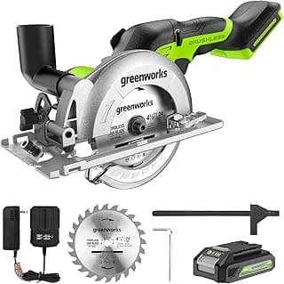 Greenworks 24V Brushless Small Circular Saw,4-1/2" Compact Circular Saw, 6500 RPM Mini Circular Saw,2.0Ah Battery and Compact Charger Included