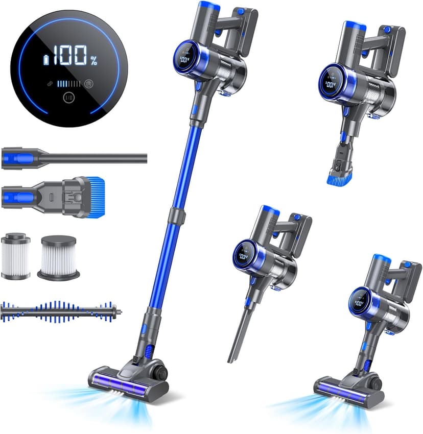 Cordless Vacuum Cleaner, 33KPA/400W Rechargeable Stick Vacuum Cleaner with 45 Mins Runtime, 6-in-1 Lightweight Portable Handheld Stick Vacuum for Home Hard Floor Carpet Car Pet Hair