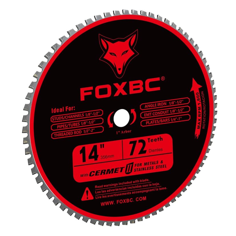 FOXBC 14 Inch Metal Steel Cutting Saw Blade 72 Tooth for Evolution 14 Inch Chop Saw and Other, Cermet Carbide Up to 5X Longer Life