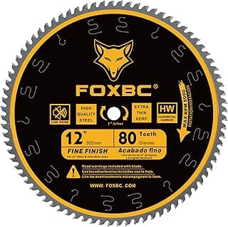 FOXBC 12 Inch Miter Saw Blade 80 Tooth Fine Finish Wood Crosscutting Saw Blade with 1 Inch Arbor