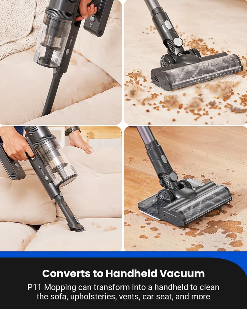 Proscenic Cordless Vacuum Cleaner,45Kpa 55Mins P11 Mopping Wet Dry Vacuum and Mop Combo All in one, Lightweight Stick Vacuum with LED Display, Long Runtime Ease of use for All Floors Pet Hair Carpet