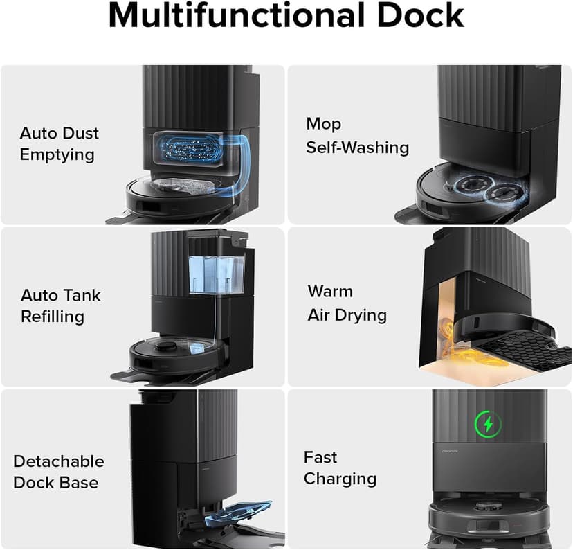 roborock Qrevo Plus Robot Vacuum and Mop with FlexiArm Design Edge Mopping, Self-Emptying, 10 mm Liftable Mops, Auto Mop Washing & Drying, Reactive Tech Obstacle Avoidance, 7,000 Pa Suction, Black